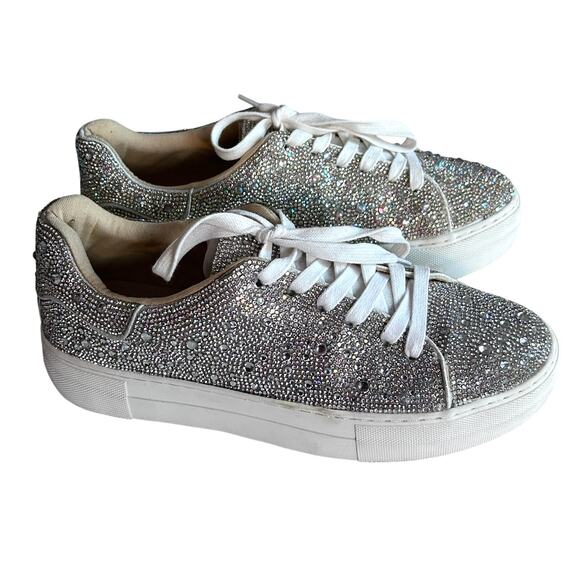 Betsy Johnson sneakers size 8.5 Sidny platform sparkle rhinestone metallic gray - Picture 4 of 13